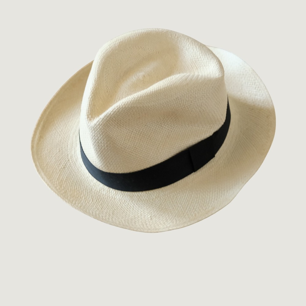 Exarte Panama Hat Fedora Cream Hand Woven Toquilla Straw Ecuador Black Band L